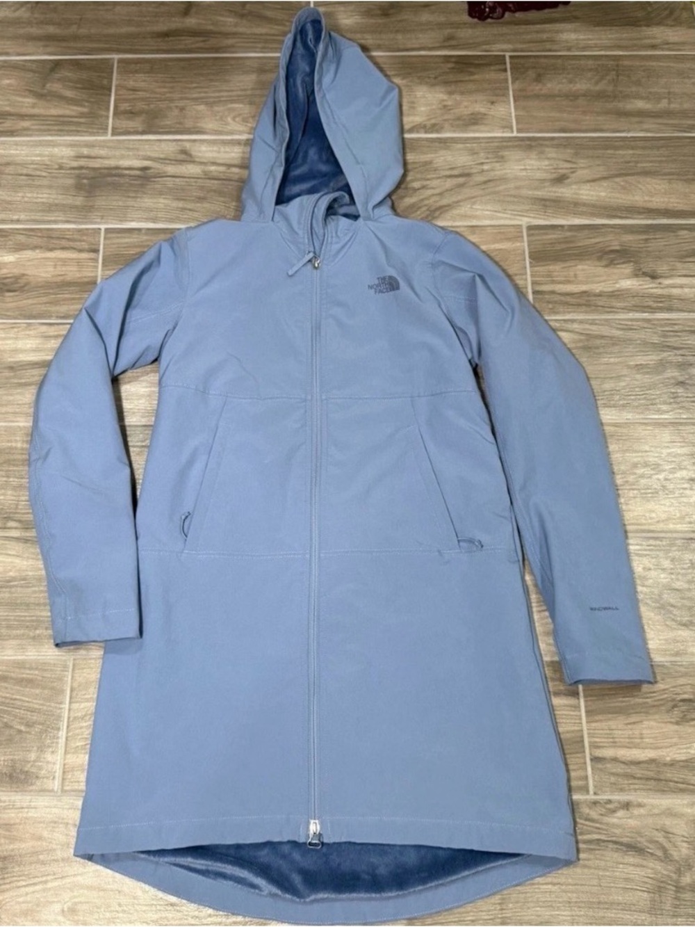 North Face Womens Small Long Parka Jacket WindWall Hood Fleece Lined Soft Warm